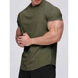 Genius Store Erkek Spor Tişört Running Sports Gym Reglan Oval Kesim Penye T-Shirt Ovalt-Shirt - Haki