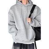 Genius Store Erkek Sweatshirt Kanguru Cepli Içi Polarlı 3 Iplik Kapüşonlu Oversize sweatshirt Kanguru-Sweatshırt - Gri - 2XL