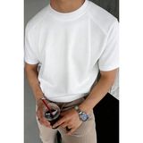 Genius Store erkek Tişört Basic Bisiklet Yaka Tişört Rahat Kesim Dökümlü Günlük Spor Tshirt GARNİ-5050 - Beyaz
