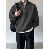 Genius Store Genıus Store erkek Polo Yaka Oversize Sweatshirt Yarım Fermuar Sweatshirt - 2XL - Füme