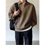 Genius Store Genıus Store erkek Polo Yaka Oversize Sweatshirt Yarım Fermuar Sweatshirt - Kahverengi