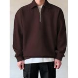 Genius Store Genıus Store Erkek Polo Yaka Oversize Sweatshirt Yarım Fermuar Sweatshirt Oversıze-sweatshırt Kahverengi