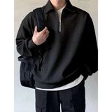 Genius Store Genıus Store erkek Polo Yaka Oversize Sweatshirt Yarım Fermuar Sweatshirt - XL - Siyah