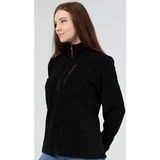 Genius Store Genıus Store Kadın Polar Yarım Fermuarlı Cepli Polar Orta Kalınlık Siyah Kumaş