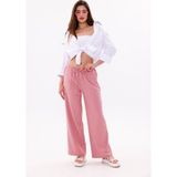 Genius Store Kadın Pantolon Geniş Paça Pamuklu Viskon Cepli Pantolon Beli Lastikli Genişpaça-Pantolon - Pembe