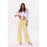 Genius Store Kadın Pantolon Geniş Paça Pamuklu Viskon Cepli Pantolon Beli Lastikli Genişpaça-Pantolon - Sarı
