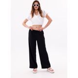 Genius Store Kadın Pantolon Geniş Paça Pamuklu Viskon Cepli Pantolon Beli Lastikli Genişpaça-Pantolon - Siyah