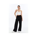 Genius Store Kadın Pantolon Keten Karışımlı Beli Lastikli Kırışmaz Kumaş Pantolon Keten-pantolon siyah