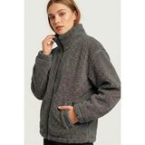 Genius Store Kadın Peluş Tam Fermuarlı Cepli Sherpa Kuzu Kumaş Oversize Peluş Polar Sweatshirt - XS - Füme