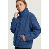 Genius Store Kadın Peluş Tam Fermuarlı Cepli Sherpa Kuzu Kumaş Oversize Peluş Polar Sweatshirt - XS - İndigo