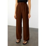Genius Store Kadın Pileli Kumaş Yüksek Bel Palazzo Pantolon PANTOLON-002 - XS - Kahverengi