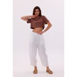 Genius Store Kadın Şalvar Cepli Ayrobin Şalvar Pantolon Ayarlanabilir Beli Lastikli Pantolon Kadın-Şalvar - Beyaz - XL