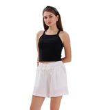 Genıus Store Kadın Şort Aerobin Pamuklu Cepli Çekmez Kumaş Beli Lastikli Şort (Beyaz, S)