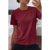 GENIUS STORE Kadın Tişört Bordo Bisiklet Yaka Basic Tişört %100 Pamuk Rahat Kalıp T-shirt
