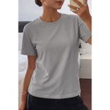 GENIUS STORE Kadın Tişört Gri Bisiklet Yaka Basic Tişört %100 Pamuk Rahat Kalıp T-shirt