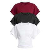 GENIUS STORE Kadın Yarasa Kollu Bluz Pamuklu 3 Lü Bluz