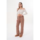 Genius Store Kadın Yumoş Pantolon Beli Lastikli Cepli Bol Örme Pantolon Yumoş Pantolon - Kahverengi
