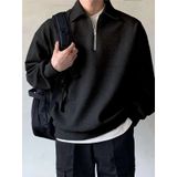 Genius Store Polo Yaka Yarım Fermuar Oversize Erkek Sweatshirt - Siyah