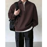 Genius Store Store Erkek Polo Yaka Oversize Sweatshirt Yarım Fermuar Sweatshirt Kahverengi 2Xl