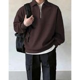 Genius Store Store Erkek Polo Yaka Oversize Sweatshirt Yarım Fermuar Sweatshirt Kahverengi L