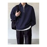 GENIUS STORE STORE Erkek Polo Yaka Oversize Sweatshirt Yarım Fermuar Sweatshirt