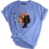 Genius Store Unısex Baskılı Outdoor Tshirt Normal Kalıp Tişört Çiçek Kadın Mavi 2Xl