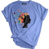 Genıus Store Unisex Baskılı Tişört Outdoor Normal Kalıp Tshirt (KADIN ÇİÇEK MAVİ, L)