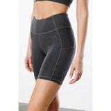 Genius Store Yüksek Bel Toparlayıcı Çift Cepli Biker Şort Kısa Spor Tayt Kısa-Tayt - Füme