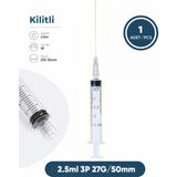 Genject 02,5 Ml. , 3 Parçalı , 27G (0.41MM.), 40MM, Gri Iğneli Dental Şırınga, Luer-Lock Kilitli Dental Enjektör 1 Ad./pkt.