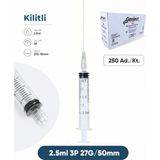 Genject 02,5 Ml. , 3 Parçalı , 27G (0.41MM.), 40MM, Gri Iğneli Dental Şırınga, Luer-Lock Kilitli Dental Enjektör 250 Ad./pkt.
