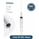 Genject 02,5 Ml. , 3 Parçalı , 27G (0.41MM.), 40MM, Gri Iğneli Dental Şırınga, Luer-Slıp Kilitsiz Dental Enjektör 100 Ad./pkt.