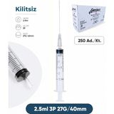 Genject 02,5 Ml. , 3 Parçalı , 27G (0.41MM.), 40MM, Gri Iğneli Dental Şırınga, Luer-Slıp Kilitsiz Dental Enjektör 250 Ad./pkt.
