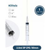 Genject 02,5 Ml. , 3 Parçalı , 27G (0.41MM.), 50MM, Gri Iğneli Dental Şırınga, Luer-Slıp Kilitsiz Dental Enjektör 1 Ad./pkt.