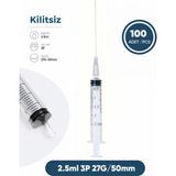 Genject 02,5 Ml. , 3 Parçalı , 27G (0.41MM.), 50MM, Gri Iğneli Dental Şırınga, Luer-Slıp Kilitsiz Dental Enjektör 100 Ad./pkt.