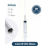 Genject 02,5 Ml. , 3 Parçalı , 27G (0.41MM.), 50MM, Gri Iğneli Dental Şırınga, Luer-Slıp Kilitsiz Dental Enjektör 20 Ad./pkt.