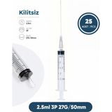 Genject 02,5 Ml. , 3 Parçalı , 27G (0.41MM.), 50MM, Gri Iğneli Dental Şırınga, Luer-Slıp Kilitsiz Dental Enjektör 25 Ad./pkt.