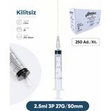 Genject 02,5 Ml. , 3 Parçalı , 27G (0.41MM.), 50MM, Gri Iğneli Dental Şırınga, Luer-Slıp Kilitsiz Dental Enjektör 250 Ad./pkt.