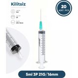 Genject 05 Ml. , 3 Parçalı , 21G (0.82MM.), 16MM, Açık Yeşil Iğneli Şırınga, Enjektör 20 Ad./pkt.