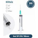 Genject 05 Ml. , 3 Parçalı , 21G (0.82MM.), 38MM, Açık Yeşil Iğneli Şırınga, Enjektör 100 Ad./pkt.