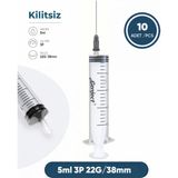 Genject 05 Ml. , 3 Parçalı , 22G (0.72MM.), 38MM, Siyah Iğneli Şırınga, Enjektör 10 Ad./pkt.
