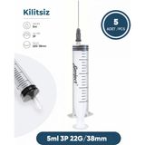 Genject 05 Ml. , 3 Parçalı , 22G (0.72MM.), 38MM, Siyah Iğneli Şırınga, Enjektör 5 Ad./pkt.