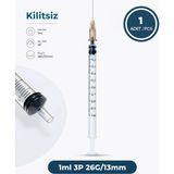 Genject 1 ml 3 Parçalı , 26G (0.33MM) 13MM,KAHVERENGI Iğneli Enjektör, Şırınga 1 Ad./pkt.