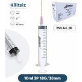 Genject 10 Ml. , 3 Parçalı , 18G (1.27MM.), 38MM, Pembe Iğneli Şırınga, Enjektör 250 Ad./pkt.