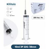 Genject 10 Ml. , 3 Parçalı , 22G (0.72MM.), 38MM, Siyah Iğneli Şırınga, Enjektör 250 Ad./pkt.