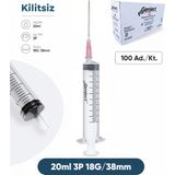 Genject 20 Ml. , 3 Parçalı , 18G (1.27MM.), 38MM, Pembe Iğneli Şırınga, Enjektör 100 Ad./pkt.