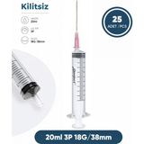 Genject 20 Ml. , 3 Parçalı , 18G (1.27MM.), 38MM, Pembe Iğneli Şırınga, Enjektör 25 Ad./pkt.