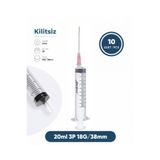 Genject 20 ml. , 3 Parçalı , 18G (1.27mm.), 38mm,Pembe İğneli Şırınga, Enjektör 10 Ad./Pkt.