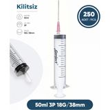 Genject 50 Ml. , 3 Parçalı , 18G (1.27MM.), 38MM, Pembe Iğneli Şırınga, Enjektör 250 Ad./pkt.