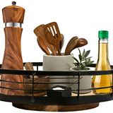 Gennua Kitchen Yemek Masası için Küçük Tembel Susan - 25,4 cm Akasya Ağacı Döner Döner Tabla Düzenleyici - Tezgah, Kiler ve Dolap için İdeal - Ahşap Baharatlar ve Çeşniler Depolama - Mükemmel Düğün ve Yeni Eve