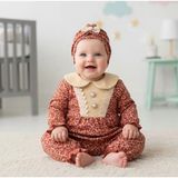 Geny Baby Leoparlı Mevsimlik Tulum Bandana Hediyeli 2'li Kombin - Kırmızı - 9 - 12 Ay